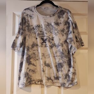 Gray and white tie dye Santa Monica stretchy graphic t shirt L